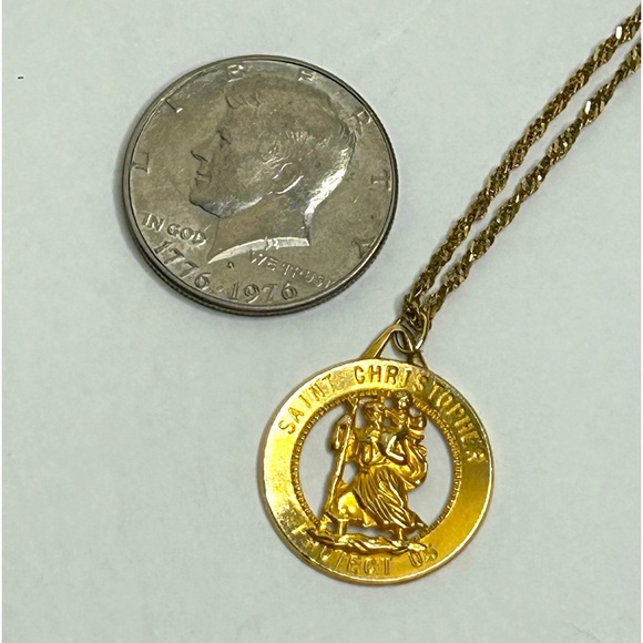 14KT Gold St Christopher Pendant Necklace - Picture 2 of 8